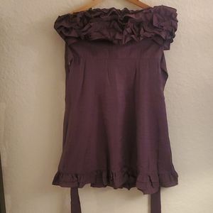 Purple strapless ruffle dress